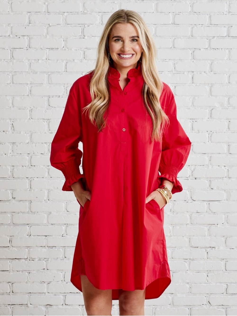 Women’s Red Mini Shirt Dress - Classic Pullover Style